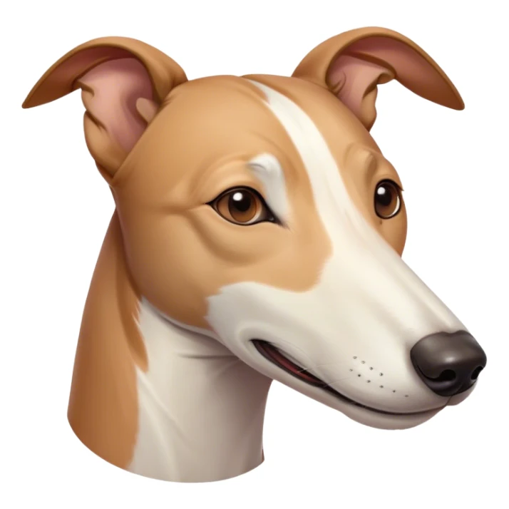 Meme-Worthy Cute Sleeping White and Brown Greyhound Portrait Emoji, Head resting peacefully with a contented smile, showcasing a lean, graceful build and a luxuriously smooth Fur of white with brown accents, eyes shut in a serene nap, Simplified yet hilariously adorable features, highly detailed, glowing with a soft, drowsy light, high shine, relaxed and utterly lovable, stylized with an air of playful laziness, bright and heartwarming, soft glowing outline, capturing the essence of a comically sleepy racer, so meme-worthy it feels like it could instantly become the next viral sensation of adorable slumber! sticker