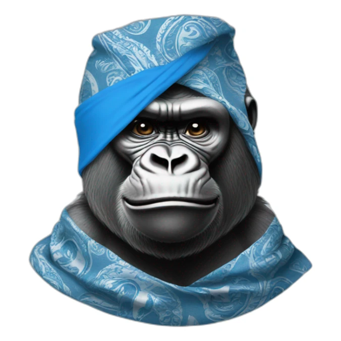A gorilla wearing a blue bandanna with Paisley pattern around neck sticker
