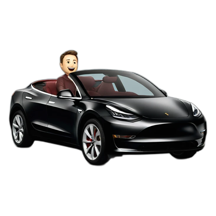 Elon Musk riding a Black open top Tesla Model 3 sticker