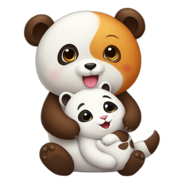 Un panda roux et un chat qui se font un calin sticker