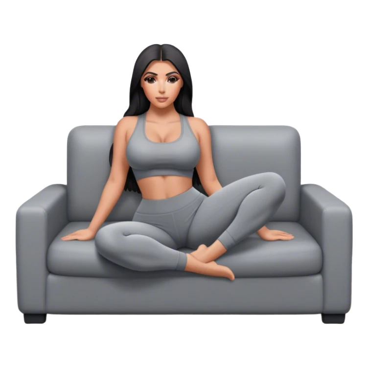 hyper-realistic kim kardashian in gray yoga pants on couch comfy sticker