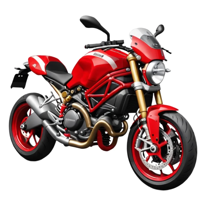 Ducati Monster S4RS motorcycle, red with white stripe, side view, exposed trellis frame sticker