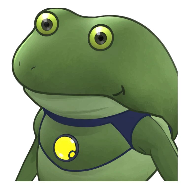 bufo robot with glowing eyes, green frog robot, metallic body, bright glowing eyes, cartoon style sticker