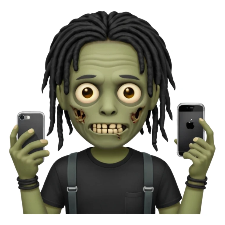 memoji iphone zombie with black dreads black tee and braces sticker