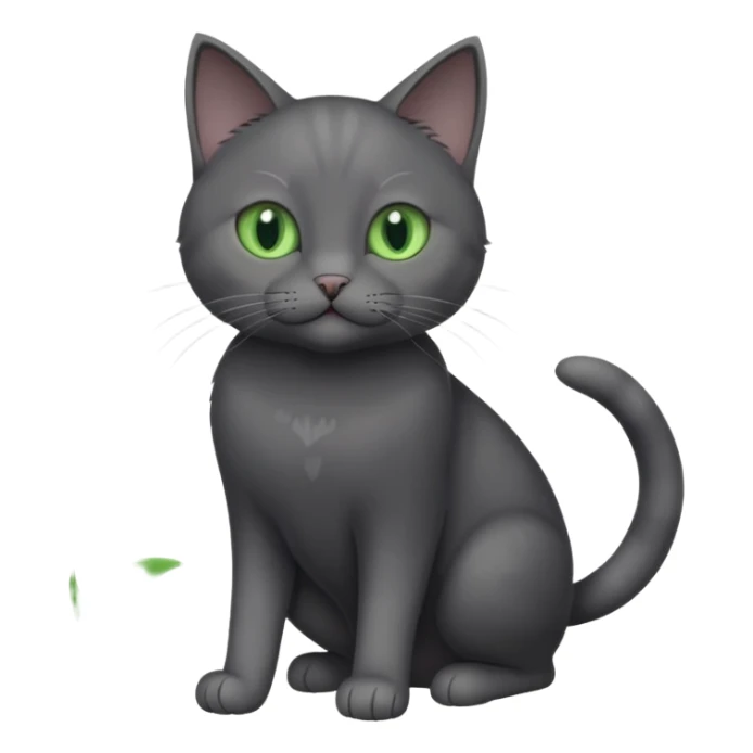 full body gorgeous solid dark grey cat with green eyes, white paws and white whiskers playing sticker