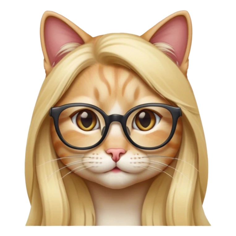 Long Blonde hair female  cat with glasses sticker