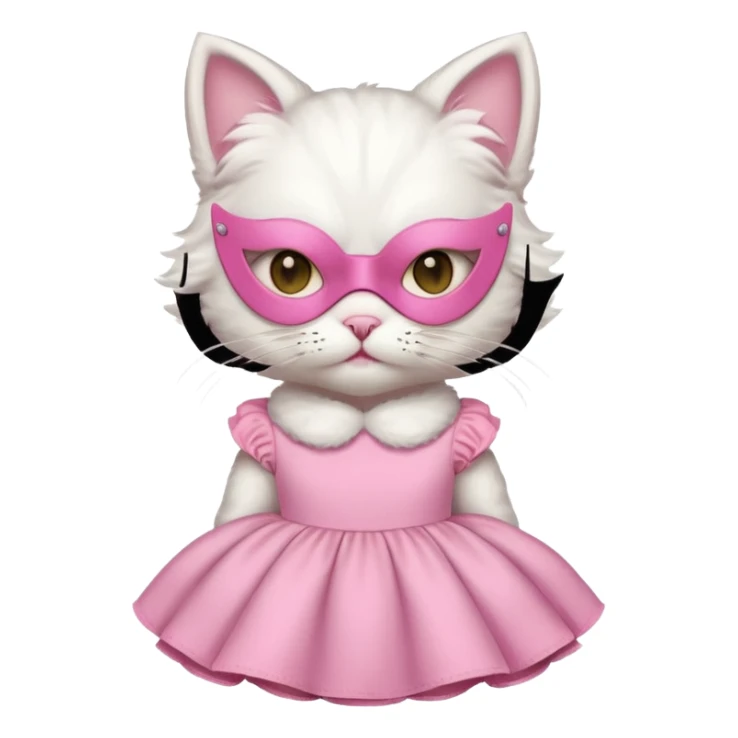 a white cat with pink mask and dress
 sticker