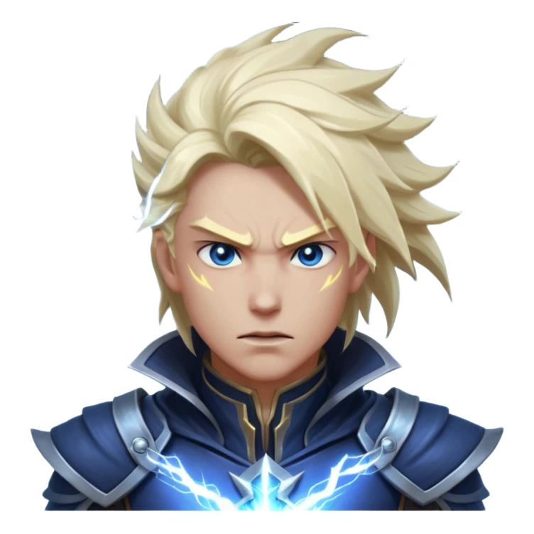 storm rider portrait, head and shoulders only, wind-swept hair, crackling lightning aura, storm clouds swirling behind, intense glowing eyes, epic fantasy vibe, 3D cartoon, mobile game icon style, clean background, no text, no watermark
 sticker