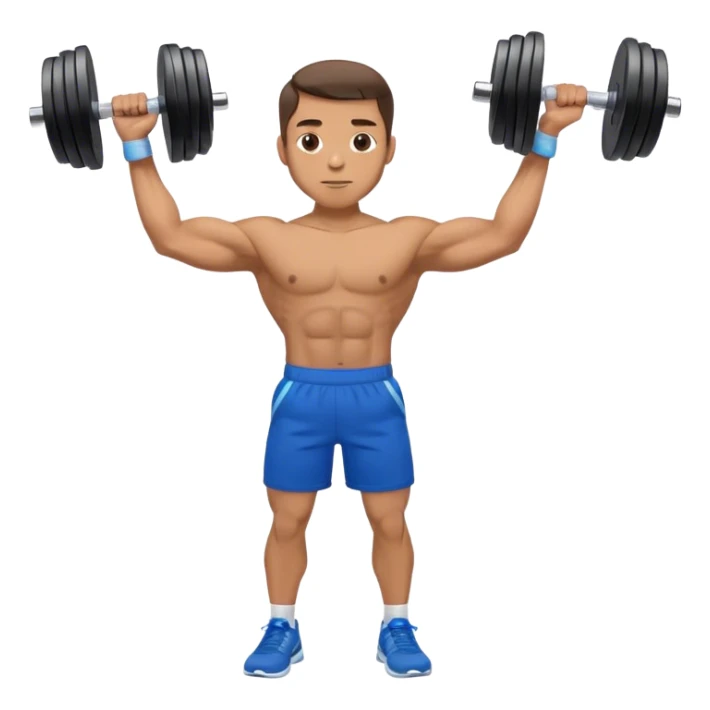 man with blue shorts doing side-lateral raise (T pose) with light dumbbells unbent elbows sticker