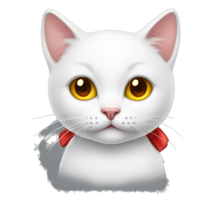 White kitty with red bow and yellow nose sticker