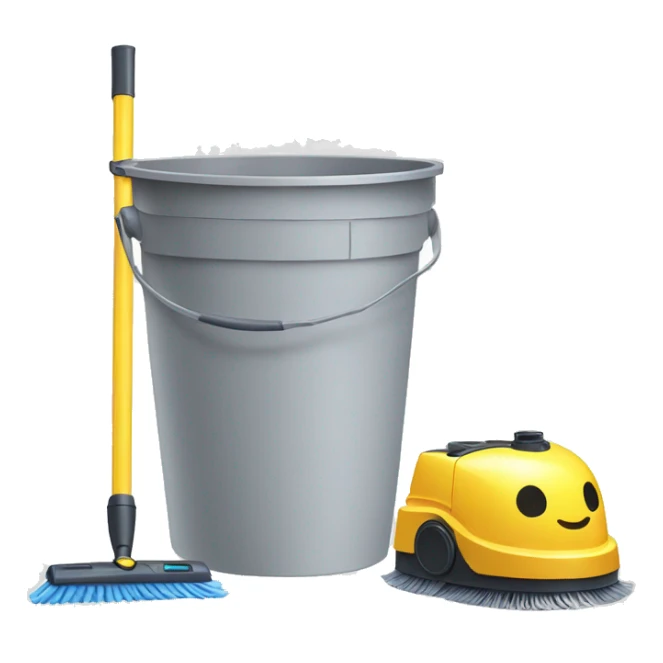 bucket with a floor mop beside a vacuum cleaner  sticker