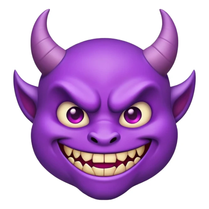 purple demon emoji face with small fangs and mischievous smile sticker