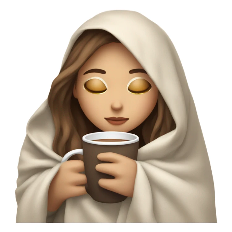 White brown hair girl inside a blanket sipping coffee eyes closed sticker