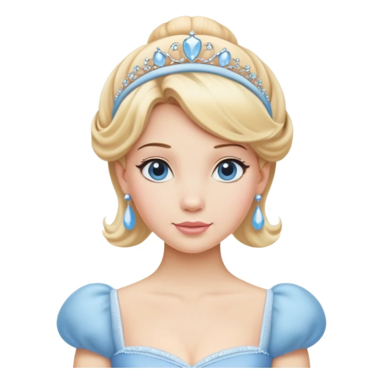 Cinderella from hips up, classic light blue ballgown, blonde hair with headband, minimal style but very recognizable sticker
