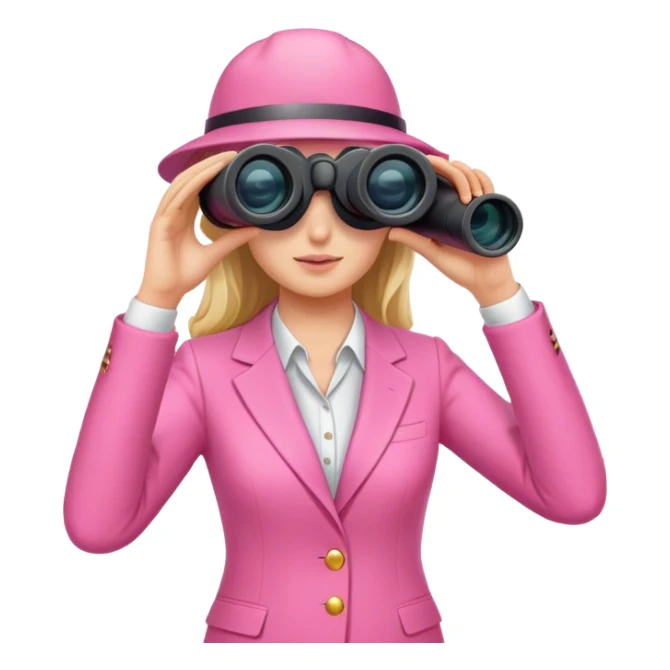 white female employee in pink suit using binoculars sticker