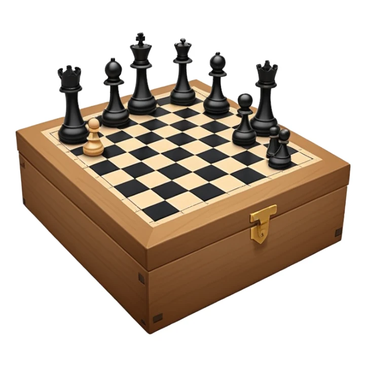 chessboard peeking out of a box with scattered floating chess pieces sticker