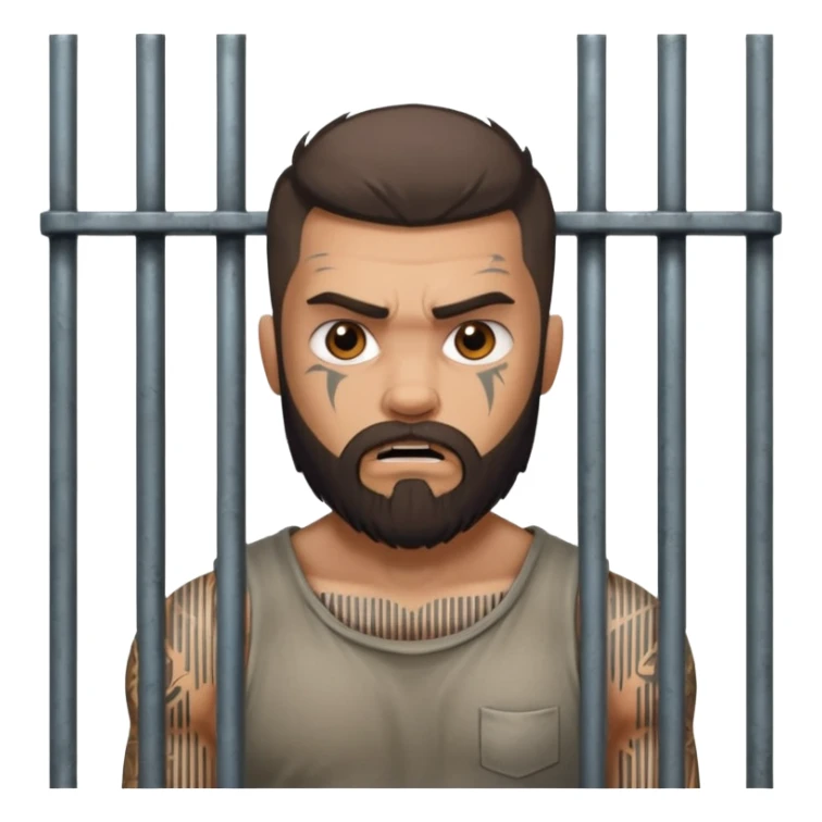 angry tattooed bearded boy male prisoner with prison cell bg sticker