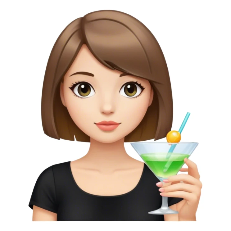 light brunette hair down bob girl black top holding a cosmo sticker