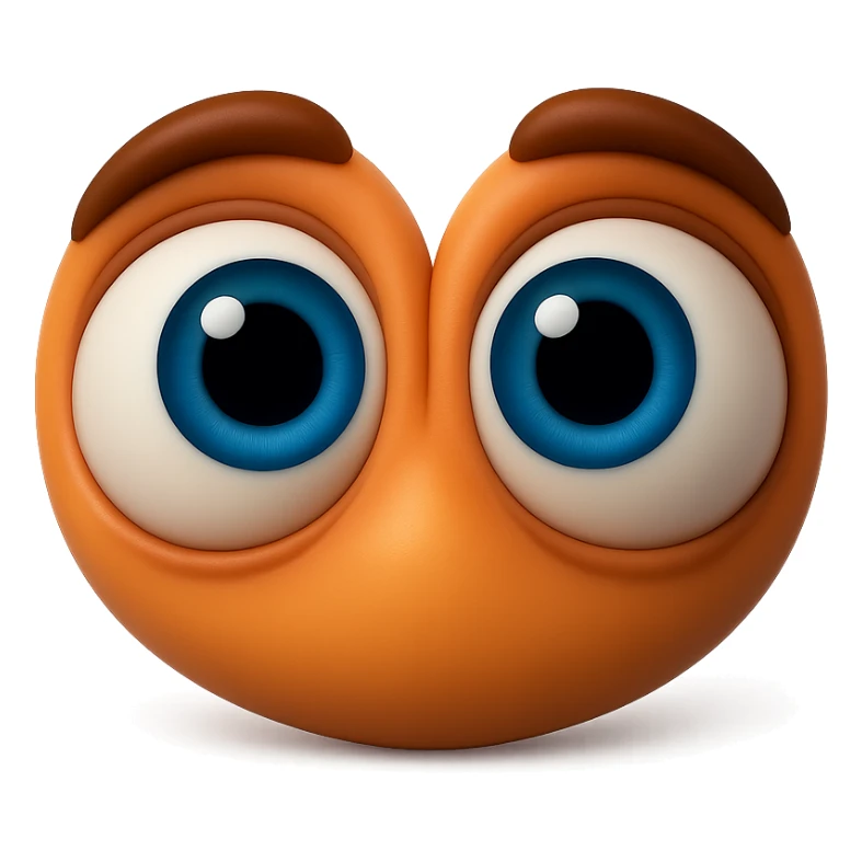 Create an eyes emoji that looks like the eyes in the reference images. Large, expressive, blue irises, 3D emoji style, no face, just the eyes, looking up. sticker