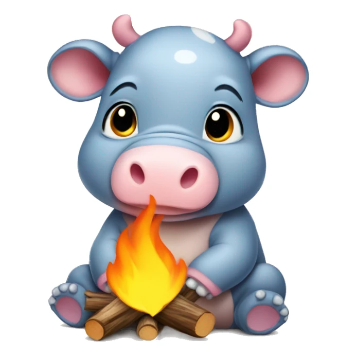 moo deng the baby hippo wearing a flannel by a campfire sticker