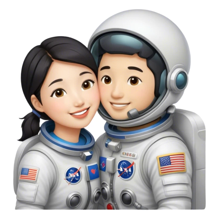 Asian astronaut couple kissing  sticker
