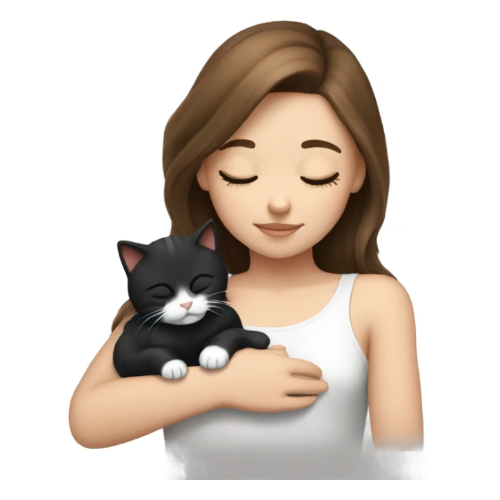 girl brown hair sleeping with black and white kitty sticker