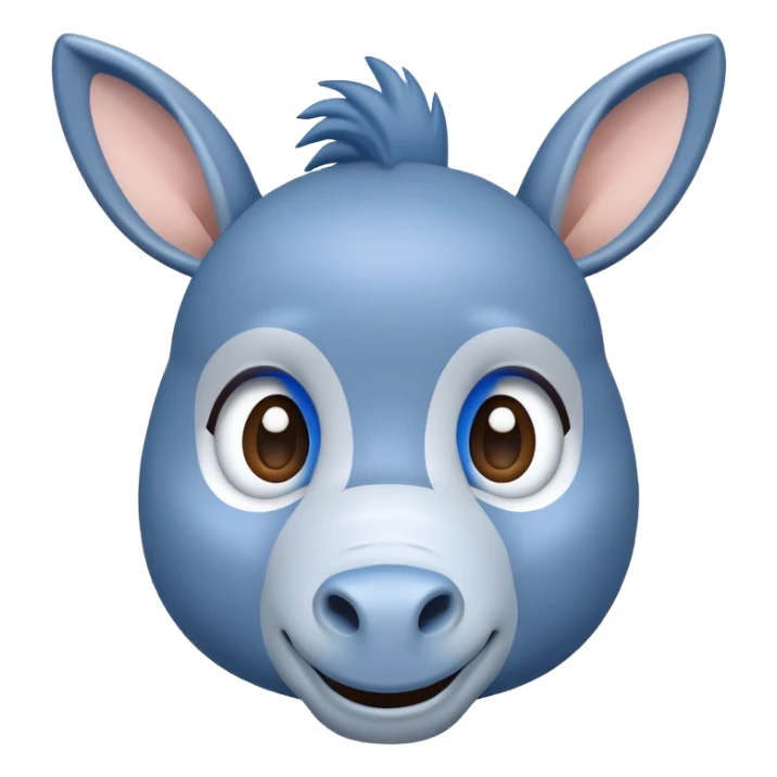 cute blue donkey with big eyes and friendly smile, simple flat design sticker