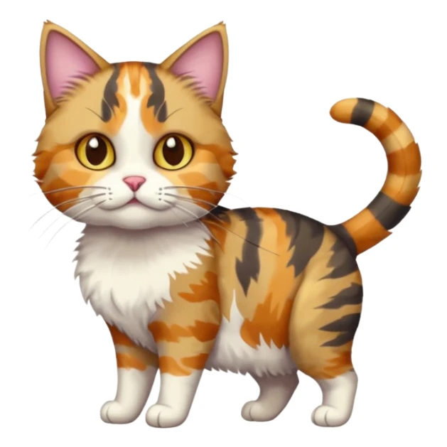 full body colourful light patched calico tabby cat with hazel eyes playing sticker
