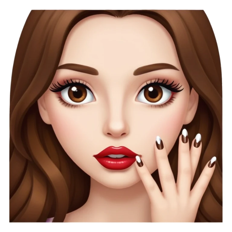 Girl with long eye lashes and big lips with brown long hair with nails sticker