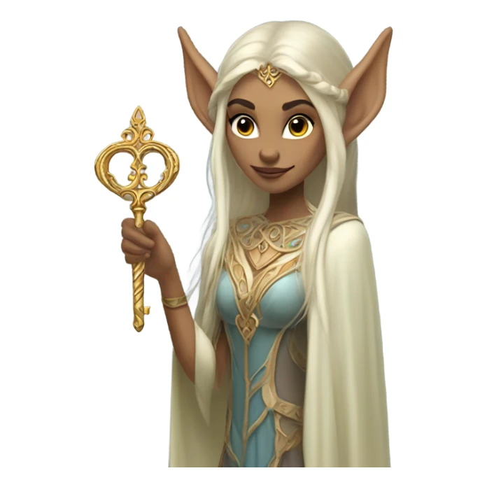 an elf woman login holding a big key sticker