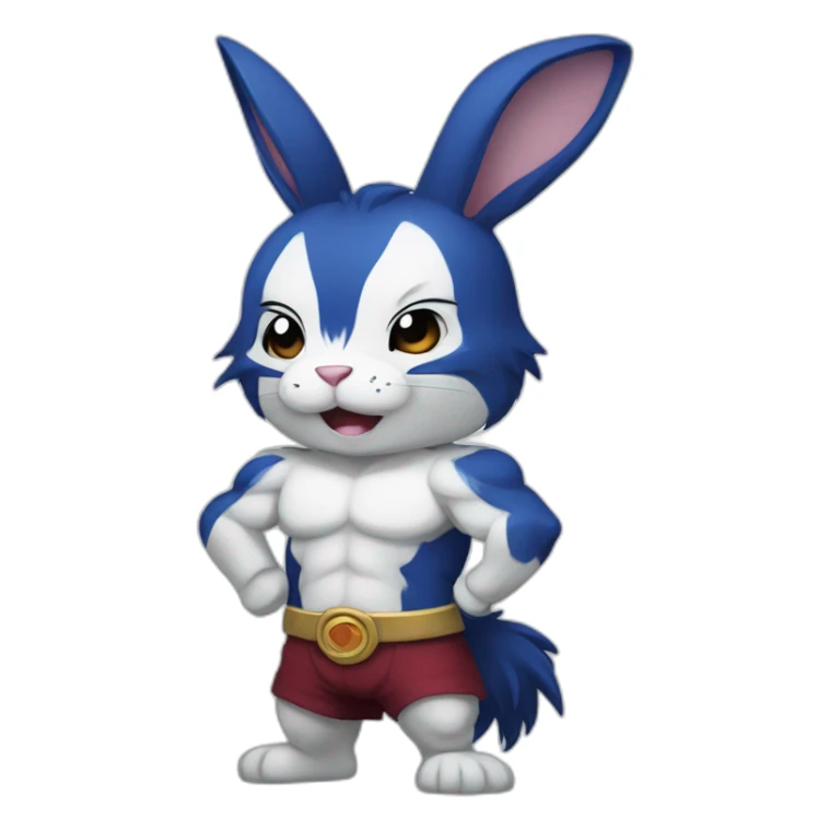 Muscular Anthro white rabbit with dark blue hair sticker