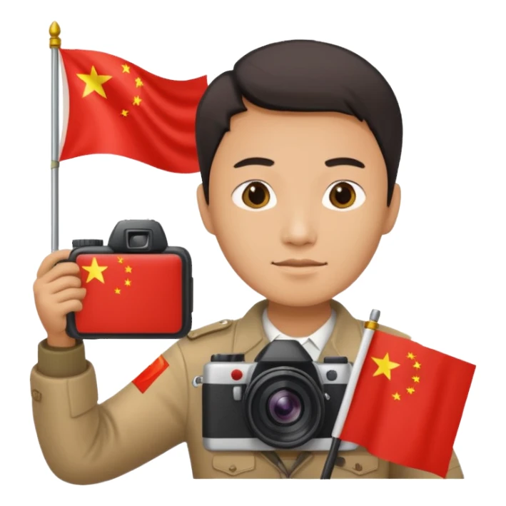 A Chinese man with a Chinese flag and a camera sticker