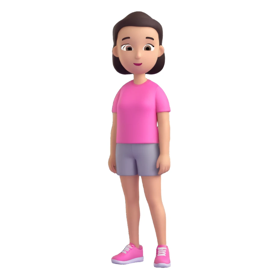 girl with oval-shaped head with flat top wearing a pink t-shirt sticker