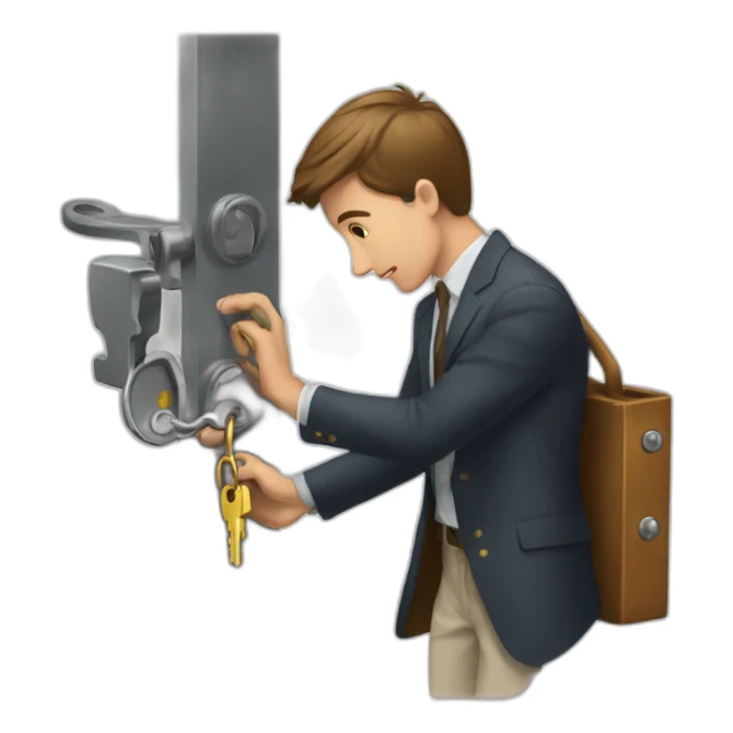 Classy young man struggling to get a key into a lock sticker