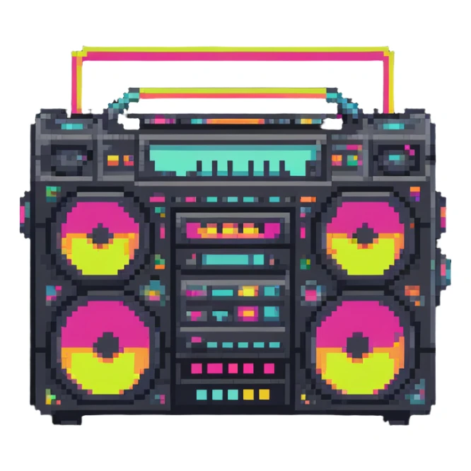 boombox with 1980s vibe, bright colors sticker