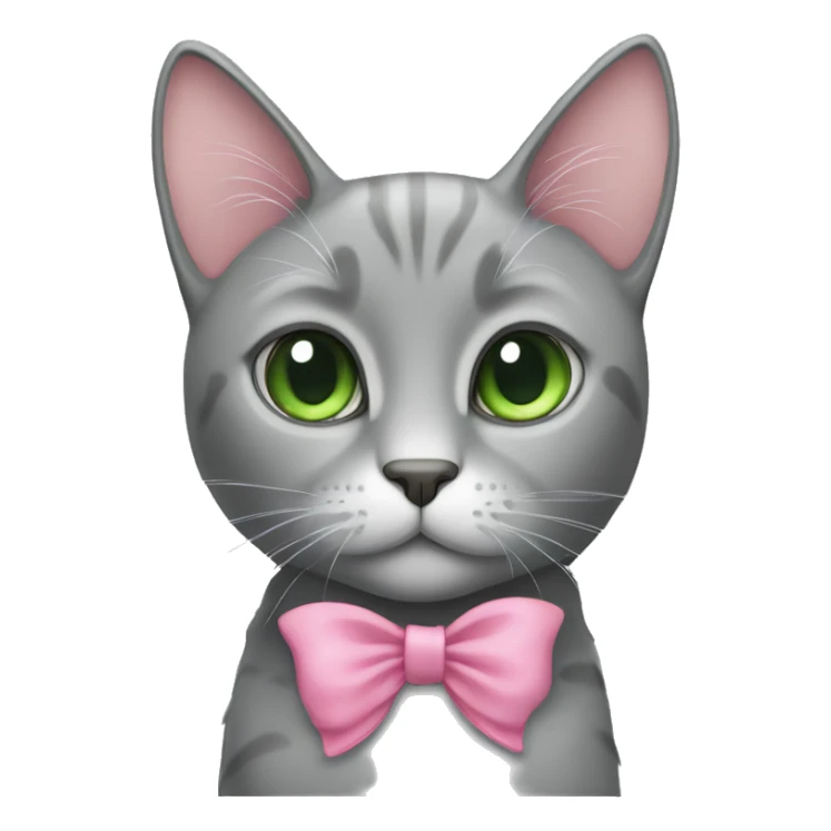 Grey cat with pink bow and green eyes sticker