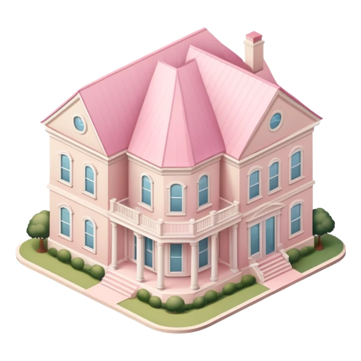Light Pink and beige southern coastal manor house isometric  sticker