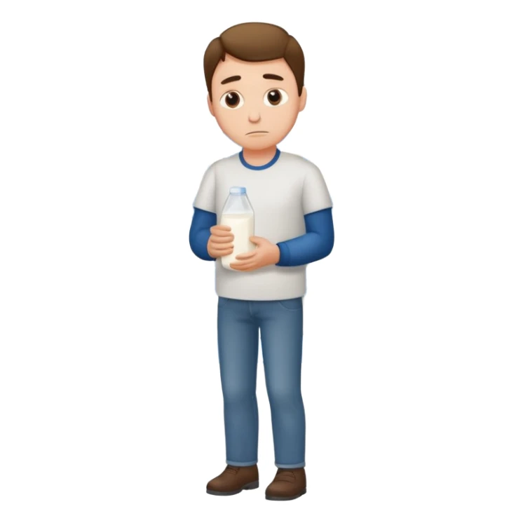 sad man full body buying a milk sticker