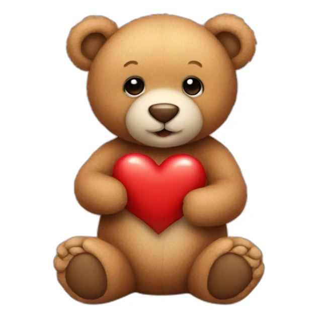 a cute teddy bear, sitting, full body, hold a red heart sticker