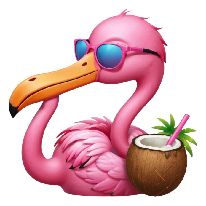 a flamingo with sunglasses and drinking a coconut, very beach summer vibes sticker