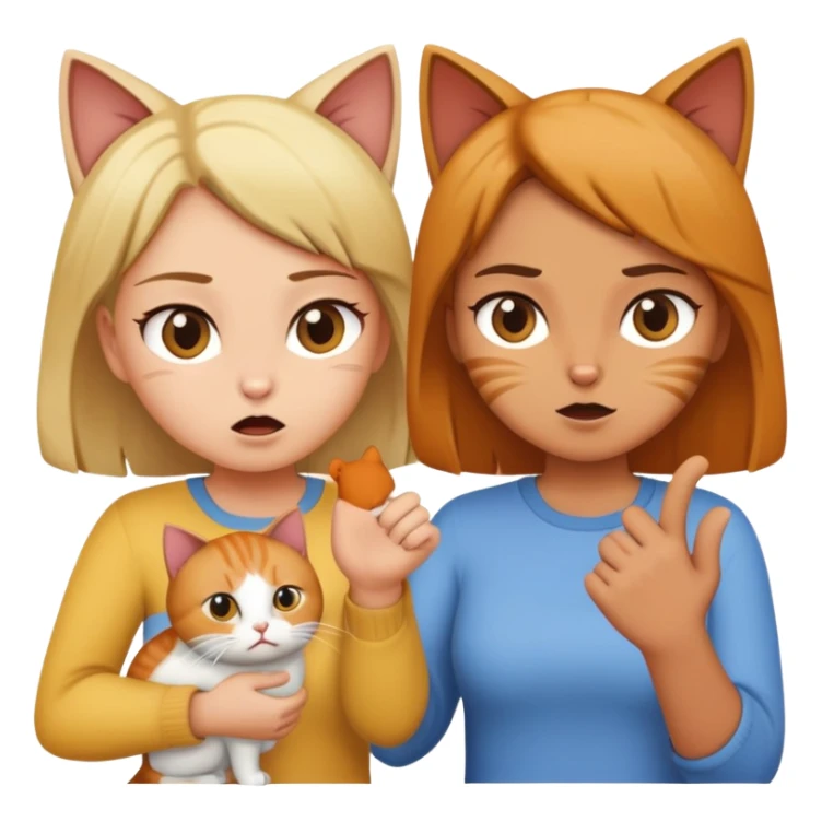 two girls arguing over holding one cat sticker