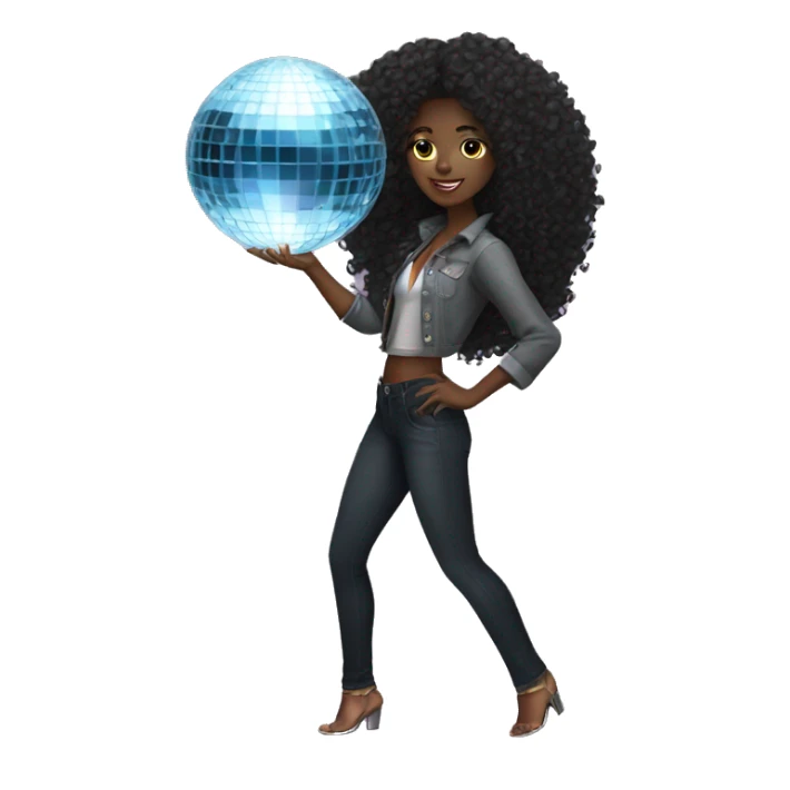 Black girl with long curly hair and a disco ball sticker