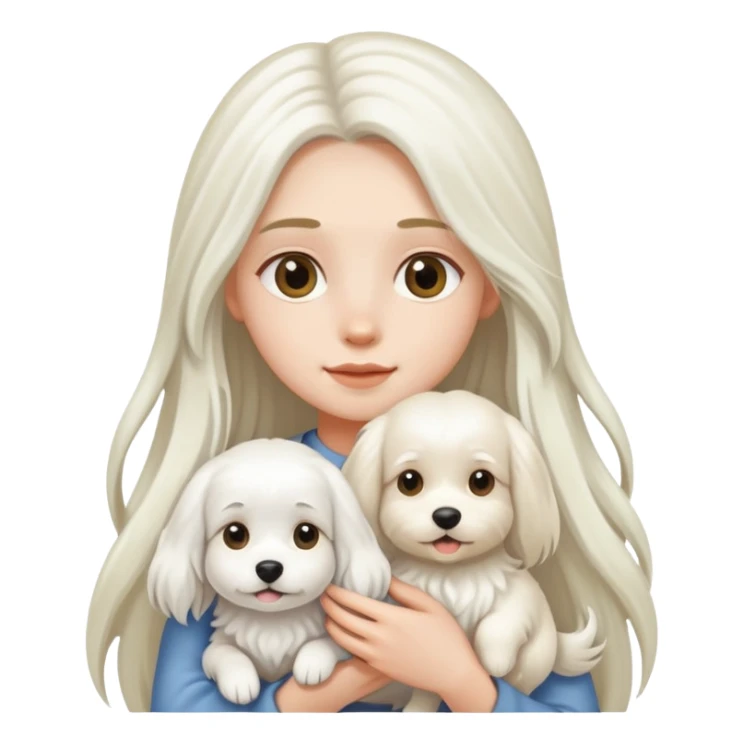 Long-haired girl holding a white long-haired dog sticker