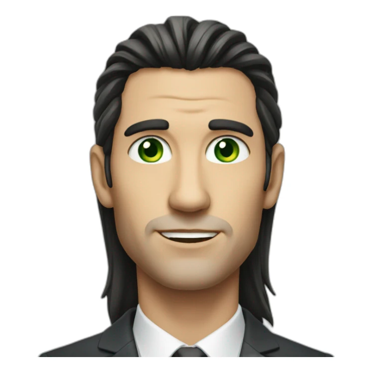 a man with long dark hair in a suit, green eyes sticker