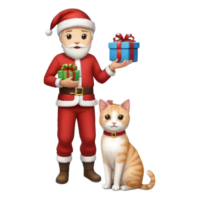 man houd kat vast en staat op dak met cadau`s sticker