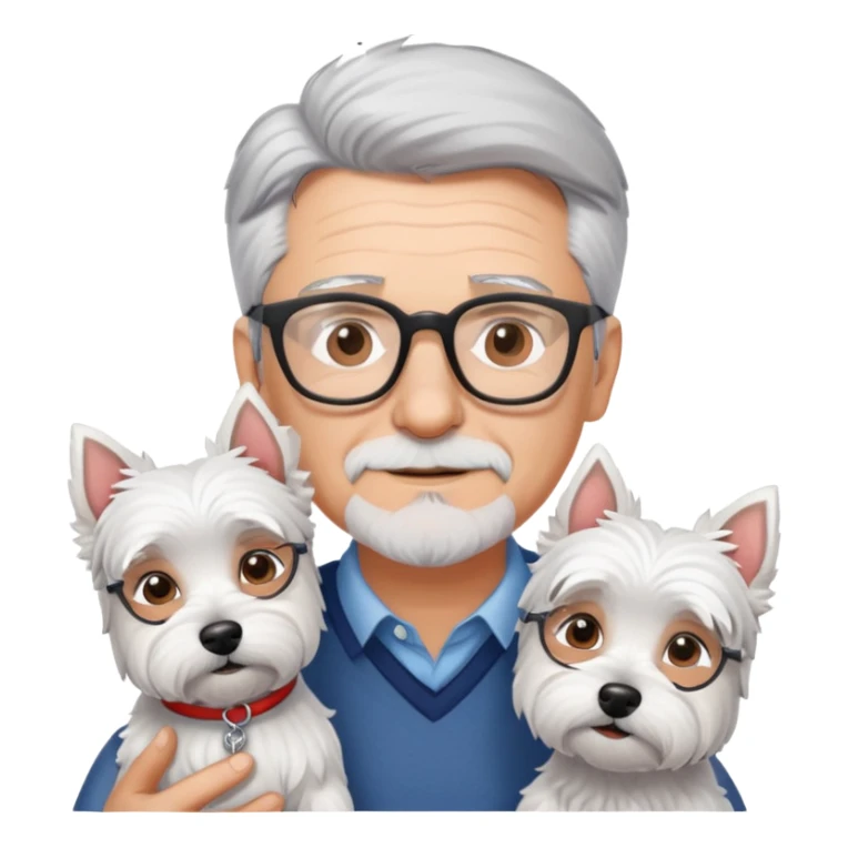 Gray hair man with glasses anda with westie dog girl sticker