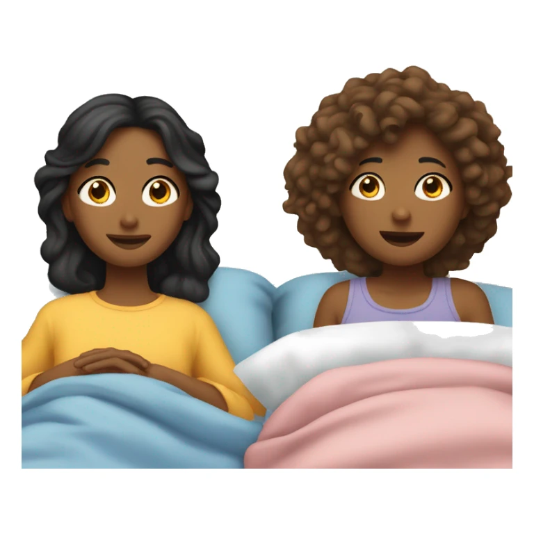 2 friends laying in bed while their friend stands next to them sticker