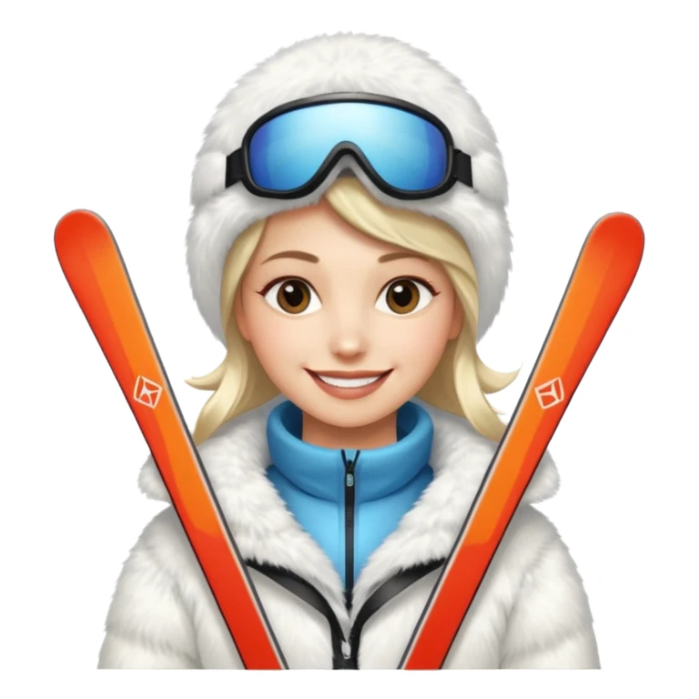 woman in white fur coat on skis sticker