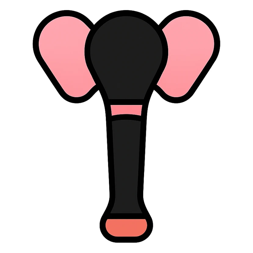 BLACKPINK-inspired gothic lightstick, no hearts, minimal and bold, black and pink, flat warm colors icon style sticker