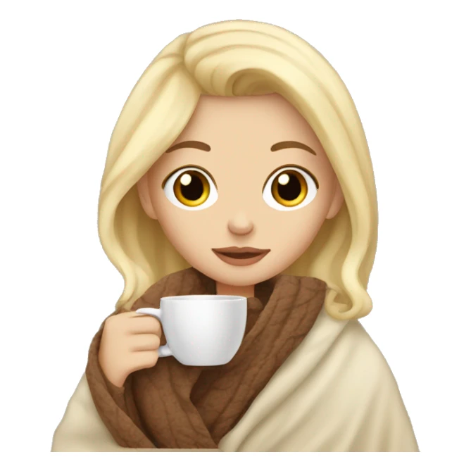 Light blonde hair Girl with brown eyes, drinking coffee, with a cozy blanket sticker